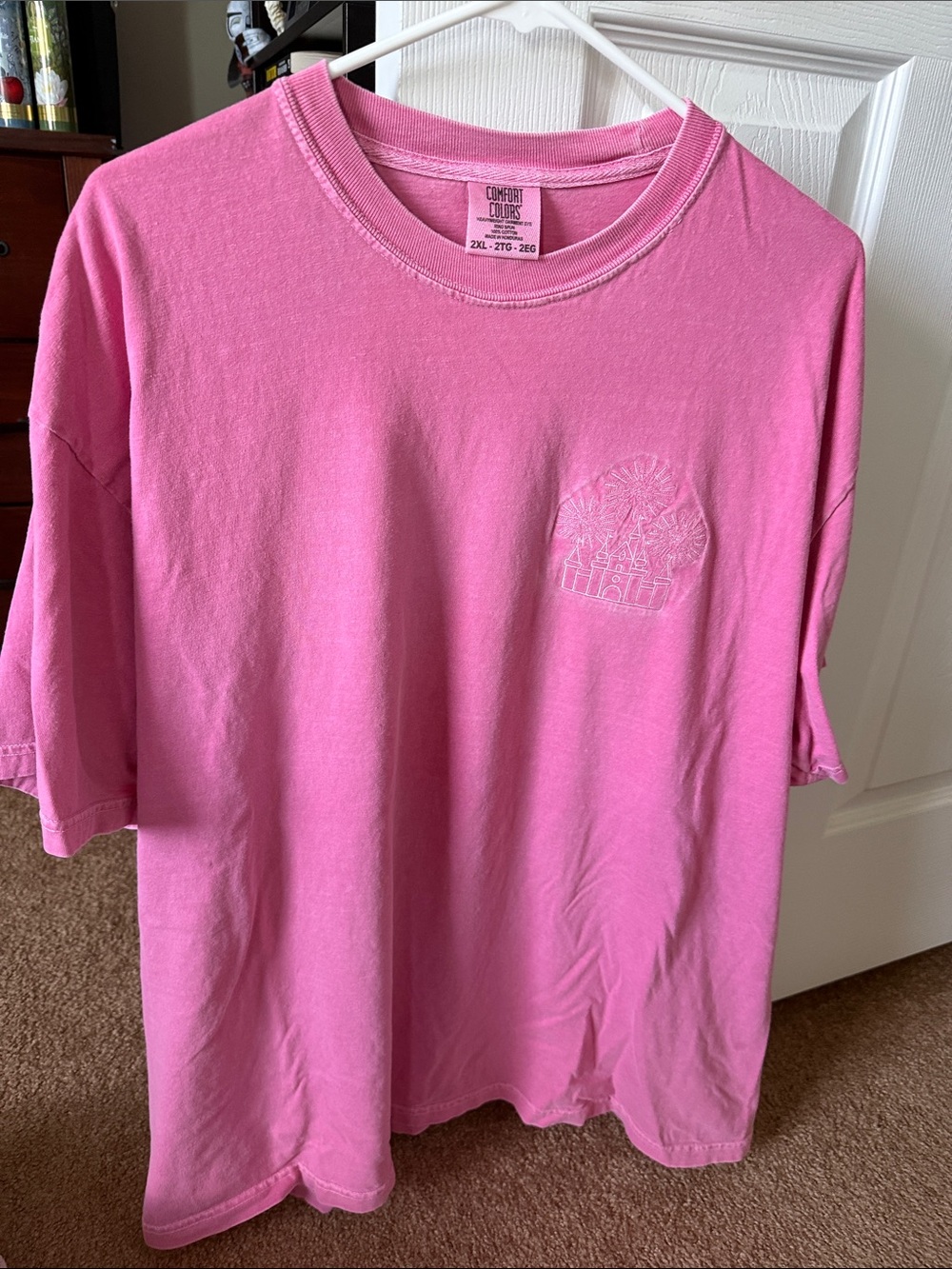 Comfort Colors Pink Women’s Tee with Embroidered Chest Logo